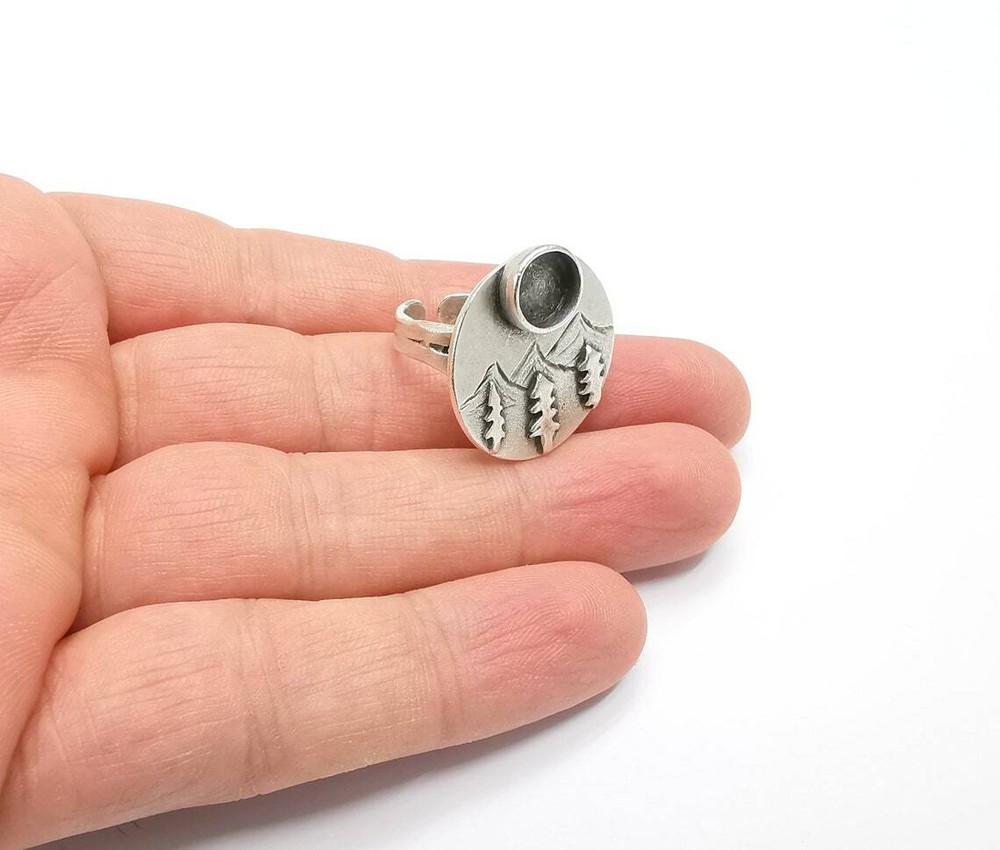 Pine Tree Mountain Blank Silver Ring Setting Cabochon Mounting Adjustable G26800