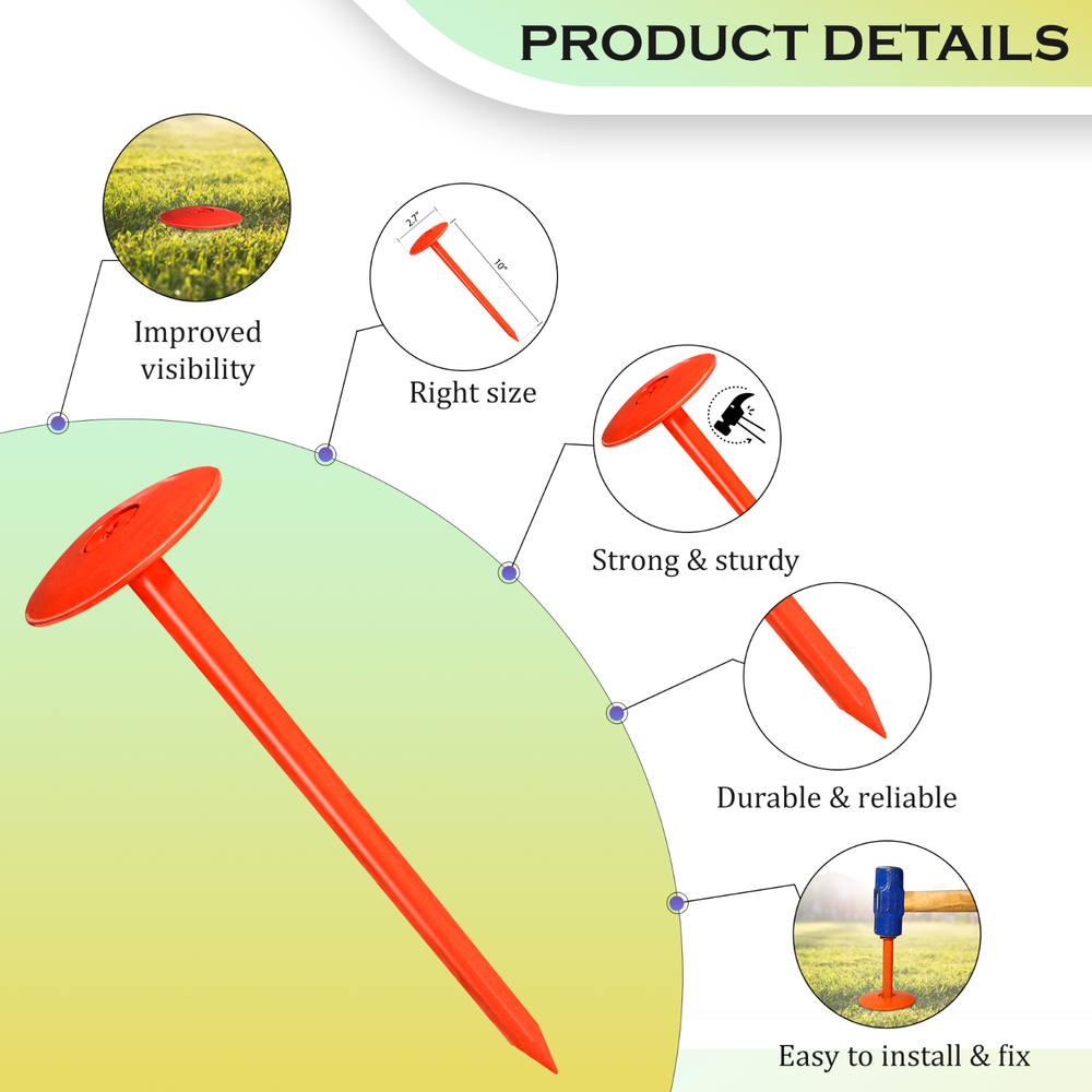 FEBTECH-SepticTank Marker for Property line Markers-2.7"x10" Pack of 8+1 Hammer