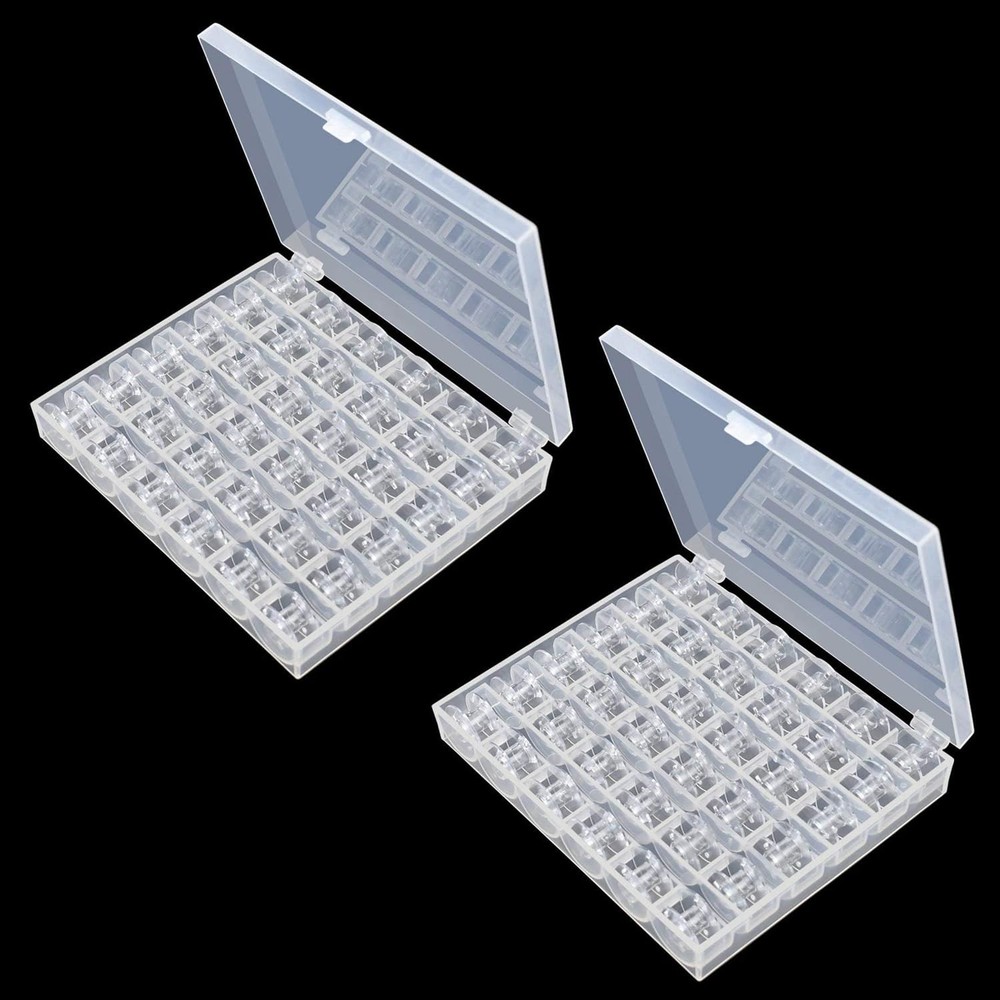 2 Pcs Transparent Bobbin ，Machine Bobbin Organizer Plastic Case with 50 Slots...