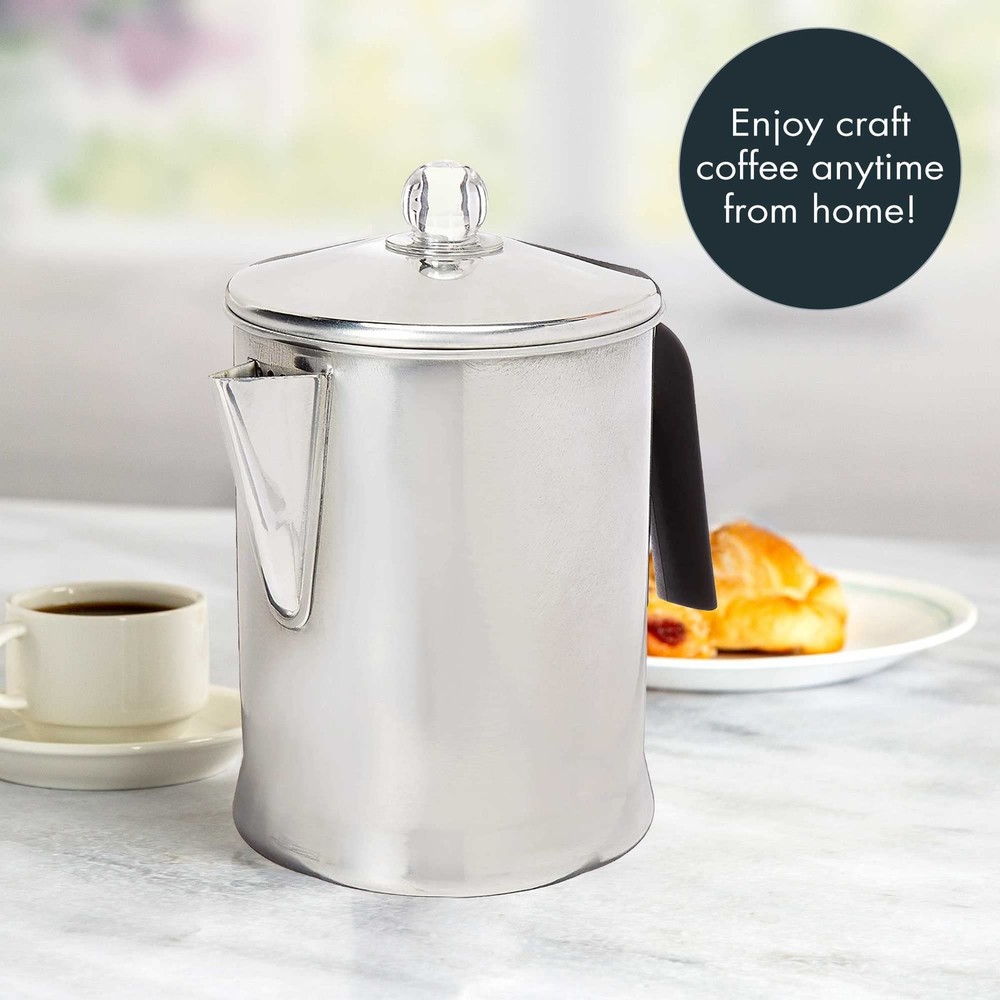 9 Cup Aluminum Stovetop Coffee Percolator Silver