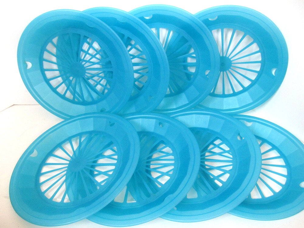 8 Plastic Paper Plate Holders Blue Tray Picnic Camping Lunch Dinner Stackable D