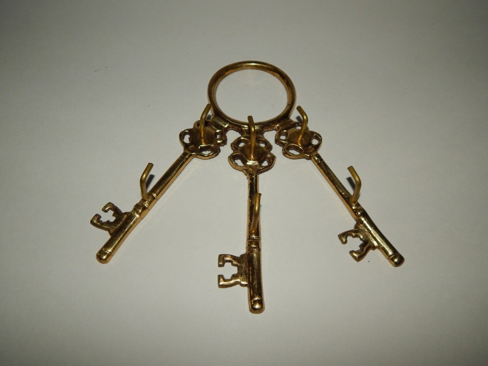 Vintage Unique Solid Brass Key Wall Mount Hanger 6 Hooks Door Wall Decor