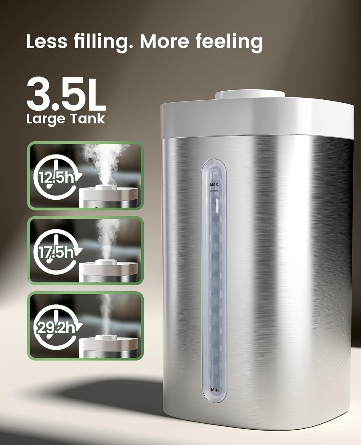 3.5L Ultrasonic Cool Mist Humidifier Stainless Steel, Dishwasher Safe, Quiet Bed