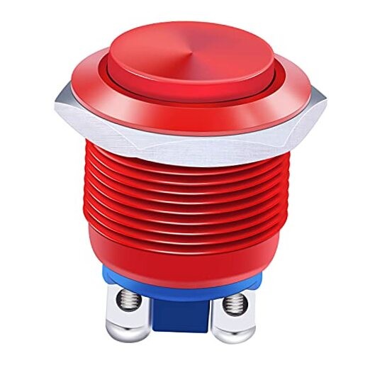 /19mm Waterproof Metal Shell Momentary Raised Top Push Button Switch Red