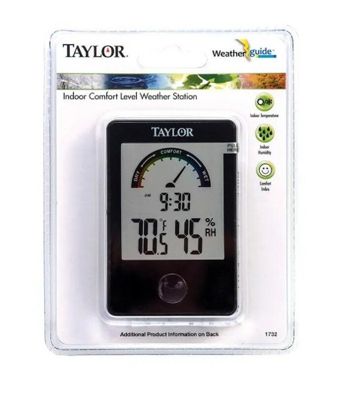 Taylor  Comfort Level Hygrometer  Digital Thermometer  Plastic  Black