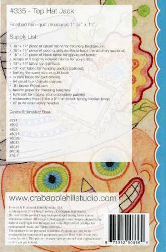 Crab-apple Hill Quilting/Embroidery Pattern - Top Hat Jack