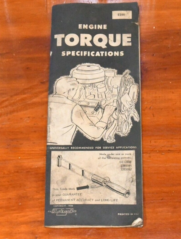 Vintage Tool Guide Sturtevant Co Engine Torque Specifications 1956 Book Wrench
