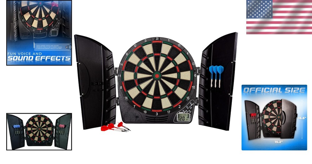 65 Game Variations Electronic Dart Board Set with Digital Scoreboard & Cabinet=
