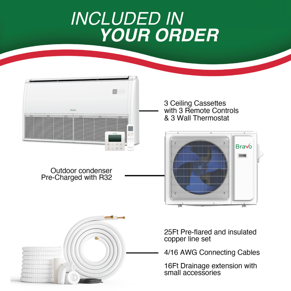 24000 BTU Tri Zone 9K+9K+9K BTU Universal Floor Ceiling Console Mini Split