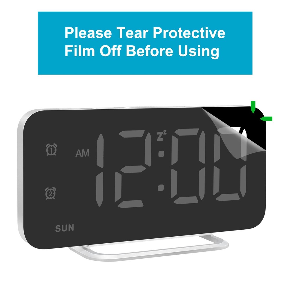 Slim LED Digital Alarm Clock, Mirror Surface for Makeup, with Diming, Large D...