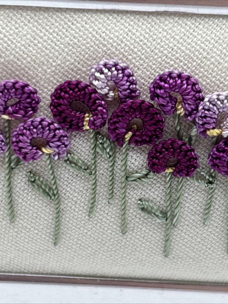 Mini Hand Embroidered Allium Flower in Frame, Cute!