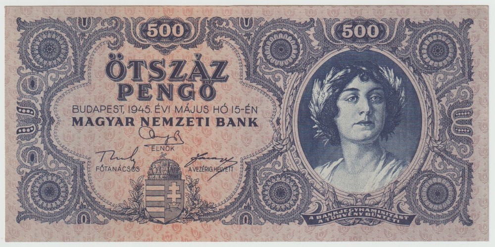 Hungary 500 Pango Banknotes, year 1945