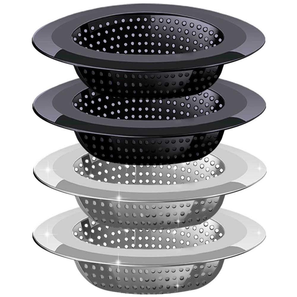 Kitchen Sink Drain Strainer 4 Pack Stainless 4.5 Strainers Silver&black