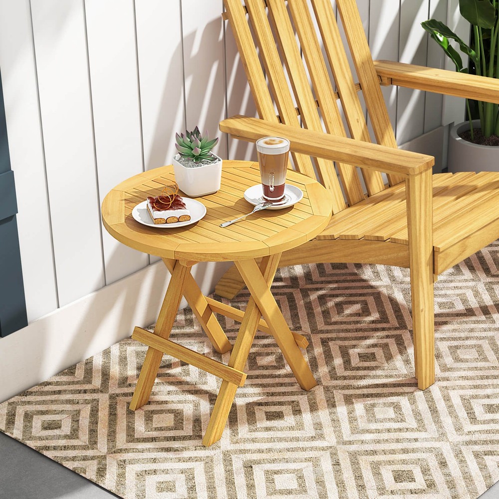 Patio Folding Side Table w/ X-shaped Legs & Slatted Tabletop for Backyard