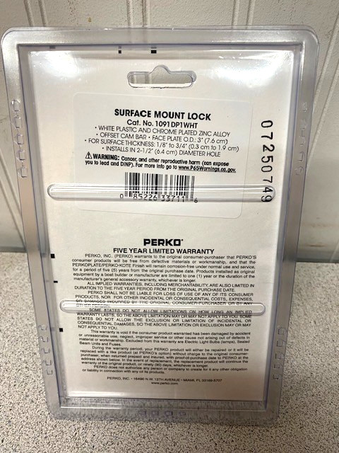 Perko 1091DP1WHT Surface Mount Lock White Plastic & Chrome Boat Hatch Lock USA M