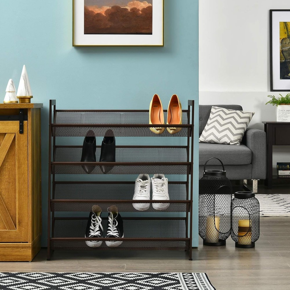 4-Tier Metal Shoe Rack Stackable Flat & Slant Adjustable Shoe Storage Stand