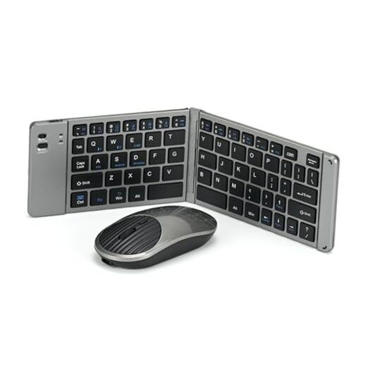 Mini Rechargeable Foldable Bluetooth Keyboard and Mouse Combo, Portable grey
