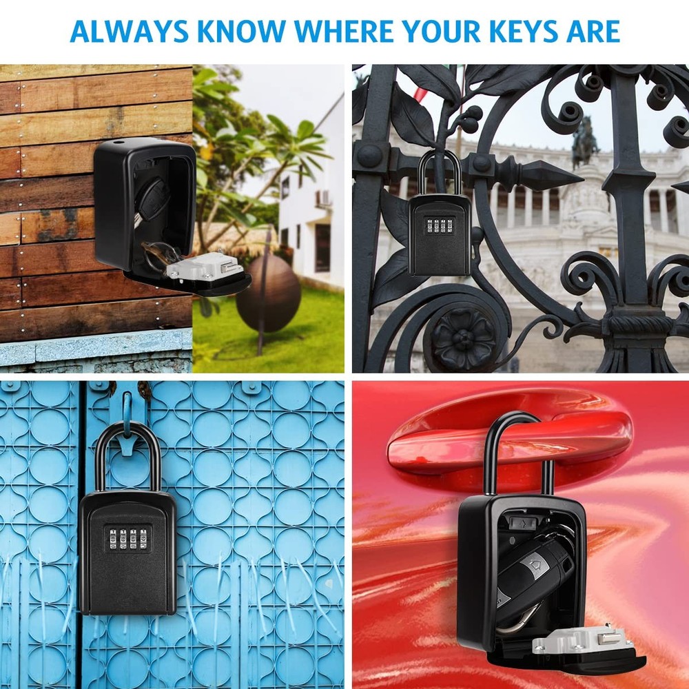 Key Lock Box, (NEW VERSION) Wall Mounted Safe 1 Pack, Black