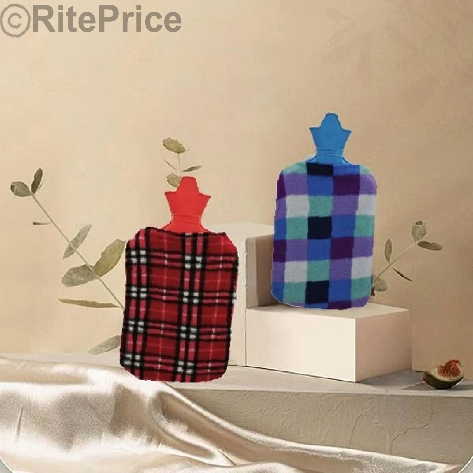 2000ml Hot Water Bottle with Plush Cover Rubber Bag For Pain Relief Warm Therapy