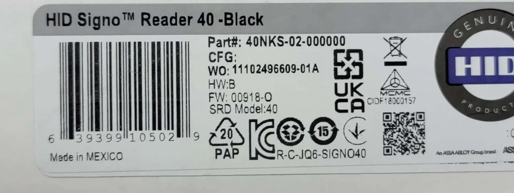HID Signo Reader 40 Black 40NKS-02-000000 Proximity Card Reader