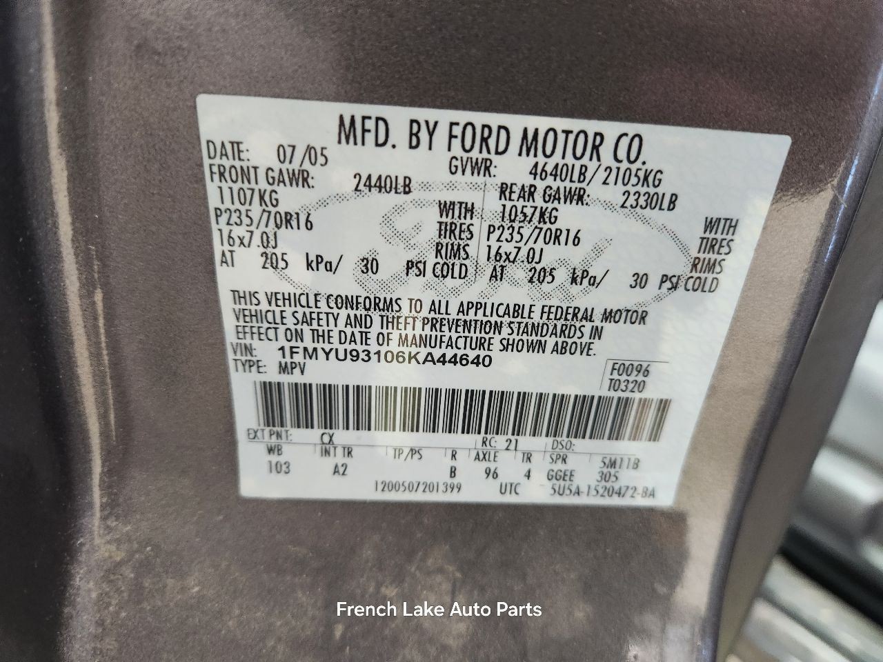 Automatic Transmission VIN 1 C4DE 3.0L AWD Fits 05-06 ESCAPE 1318679