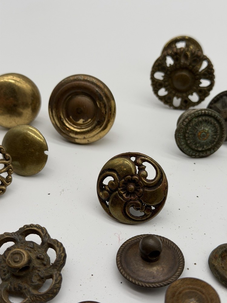 Large Lot Antique Vintage Drawer Knobs Pulls Brass Eastlake Backplates Ring Pull