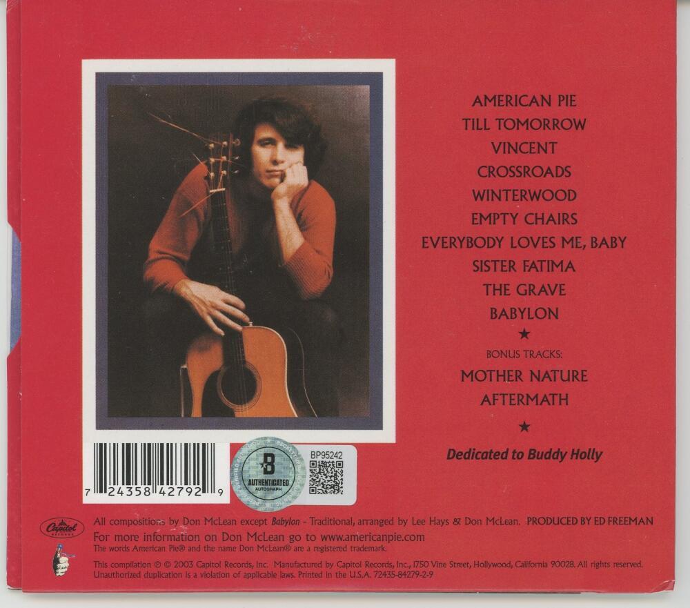 Don McLean signed CD American Pie Beckett BAS Authentication auto