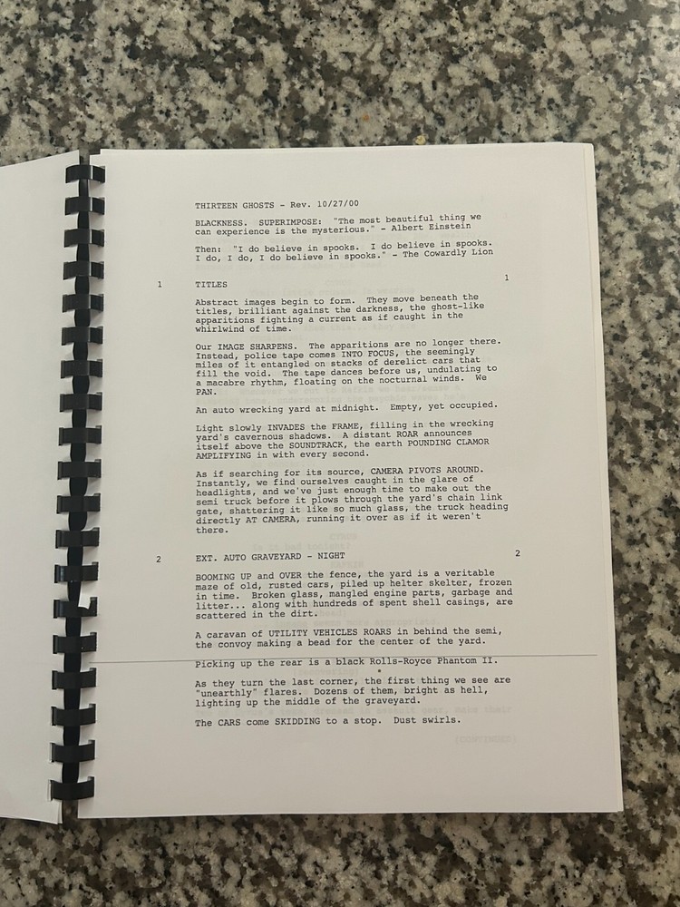 Thirteen Ghosts Horror Movie Script Reprint Full Screenplay Script