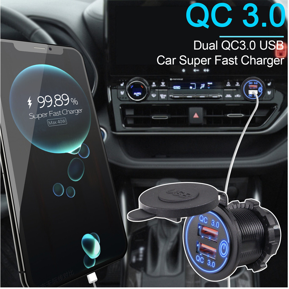 2PCS Quick Charge QC 3.0 Dual USB Car Fast Charger Socket with Touch Switch
