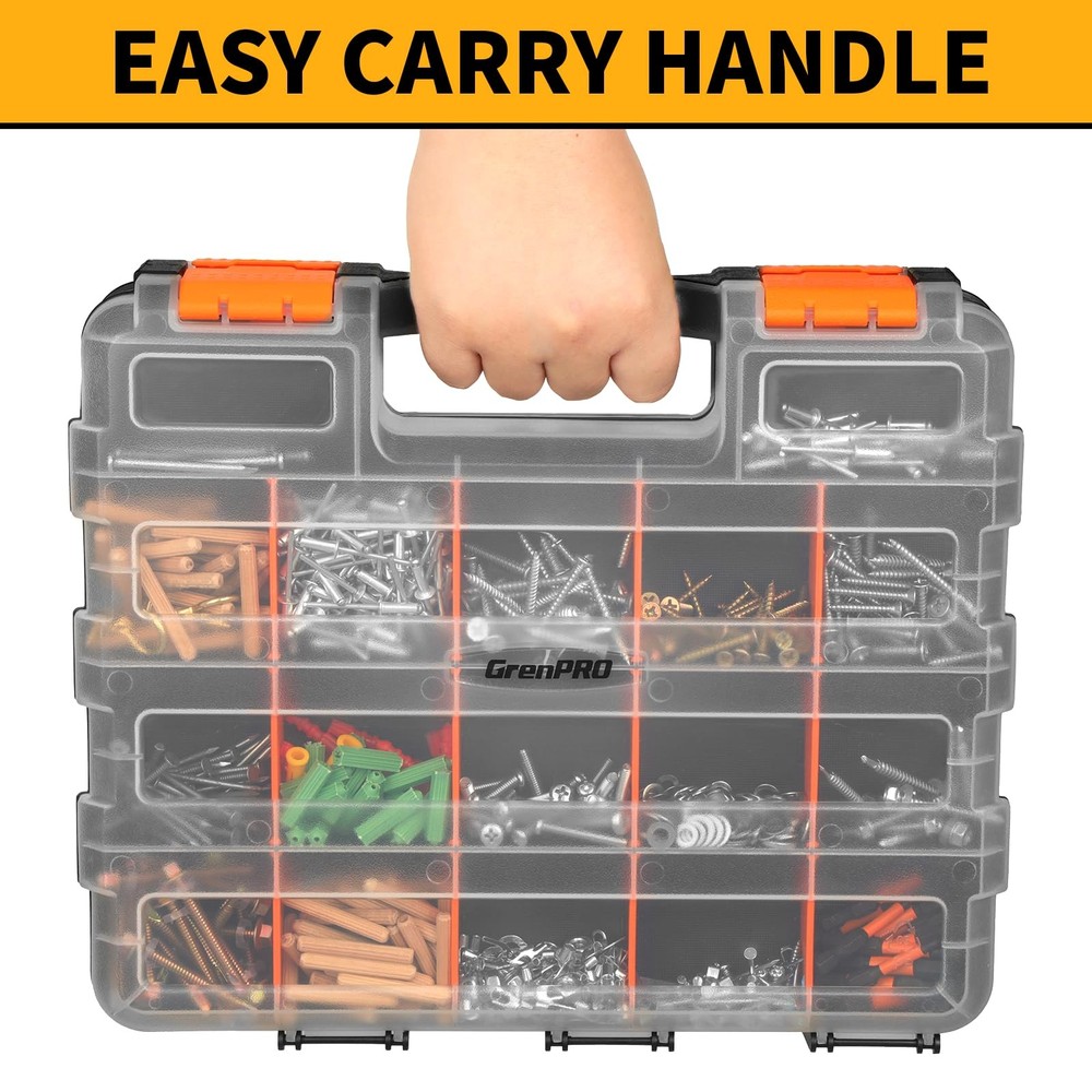 Mini Tool Box Organizer, Plastic Small Tool Box with Dividers, Double Side Be...