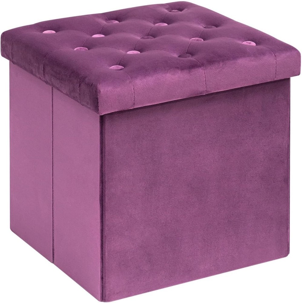 Elegant Purple Velvet Ottoman Cube - Multi-Functional Folding Storage Solution