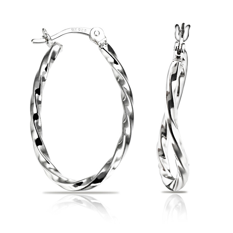 925 Solid Sterling Silver Twisted Oval Hoops Earrings 34mm