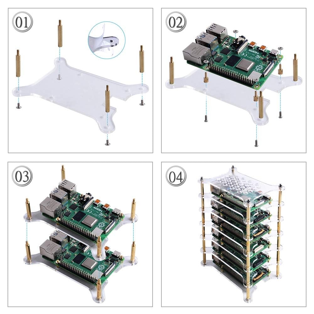 6 Layer Stackable Clear Acrylic Rack Case Heatsink Raspberry Pi 4 3 2