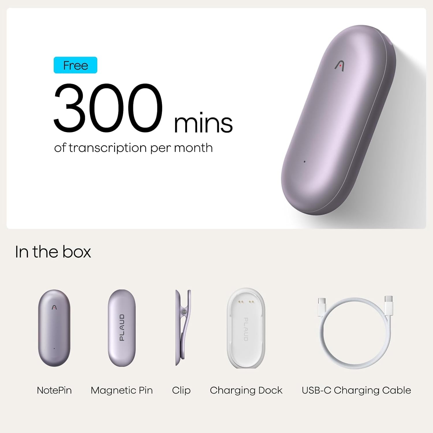 Plaud NotePin S AI Voice Recorder 64GB 112 Languages Wearable Purple