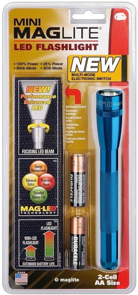 Compact Blue LED Flashlight with Holster - Durable & Multi-Mode for Emergencies
