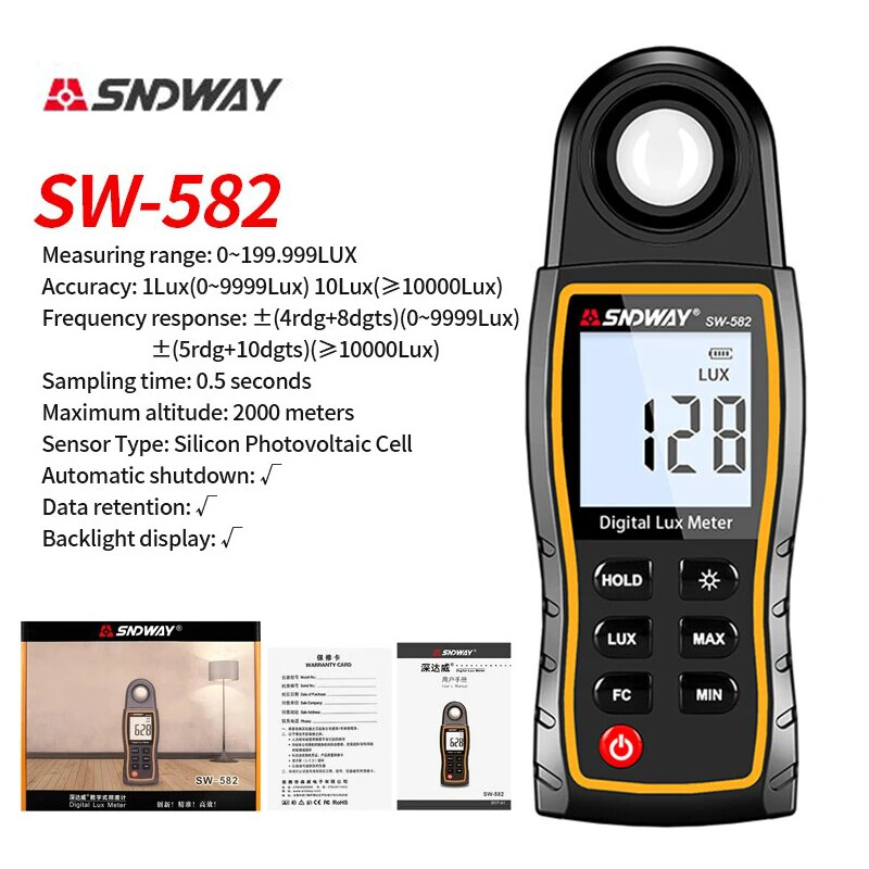 Handheld Illuminance Meter 199,900Lux Photometer Digital Light Meter Luxmeter