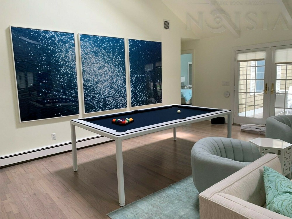 White 8' Modern Convertible Pool Billiard Table 'Ultra'; dining/desk/game table
