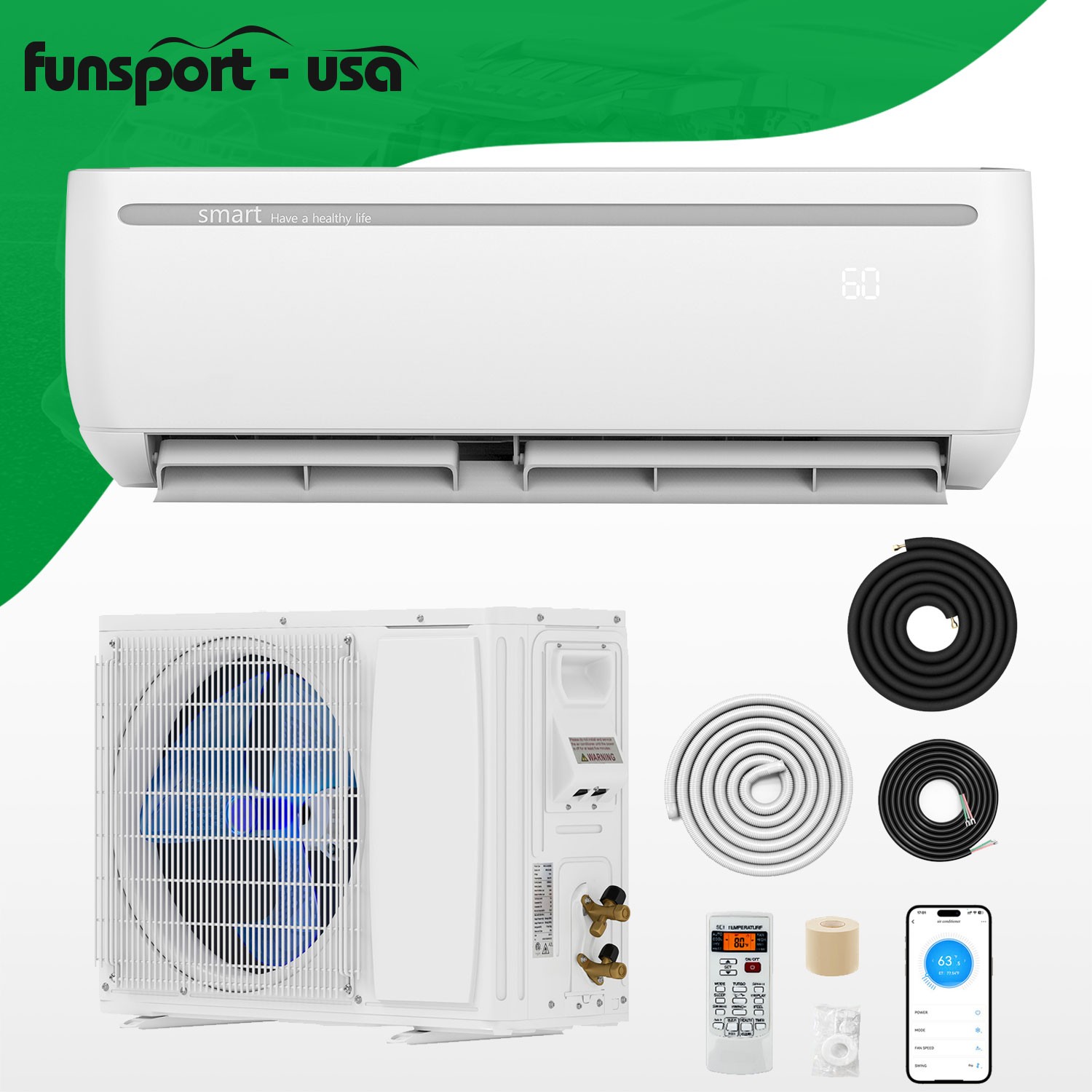 12000 BTU Mini Split  Air Conditioner Energy-Efficient Heat Pump System 208/230V