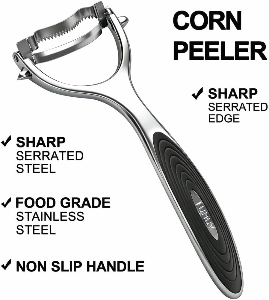 Corn Peeler Tool Set, Stainless Steel Corn Kernel Remover with Serrated Blade, E