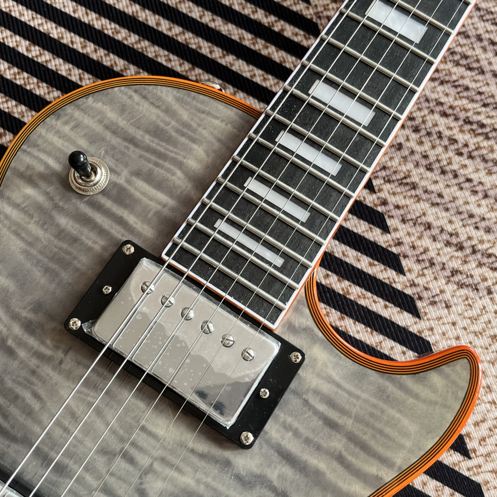 Custom Shop Gray Electric Guitar orange logo and binding in stock free shipping