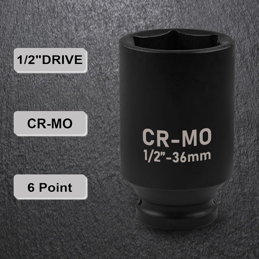1/2" Drive Deep Impact Socket, 18mm Socket, CR-MO, Metric, 6 Point