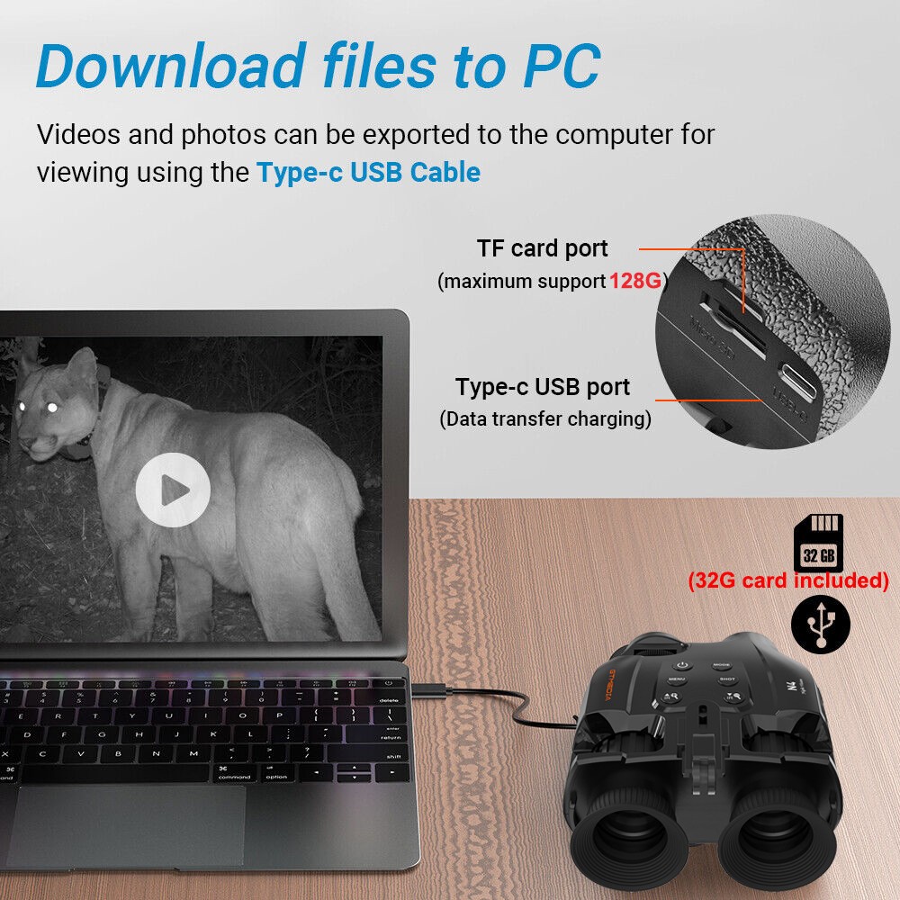 Head-Mounted 1080p Night Vision Goggles Rechargeable Hands 5X Digital Zoom