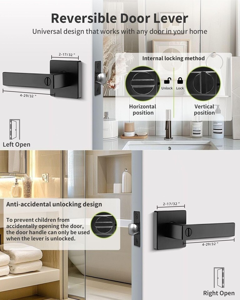 Matt Black Door Lever Privacy Passage Dummy Handle Interior Square Knobs Keyless