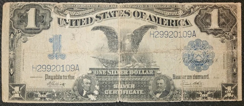 1899 $1 Silver Certificate Large Black Eagle OFF CENTER / ROTATED REVERSE ERROR