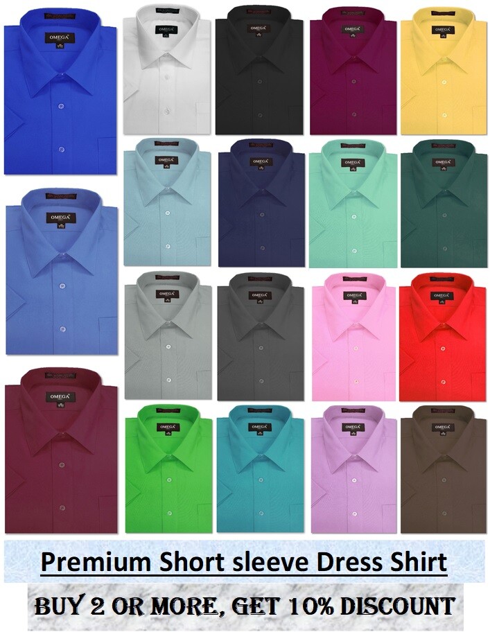 Men's Solid Short Sleeve Premium Regular Fit Dress Shirt S-5XL