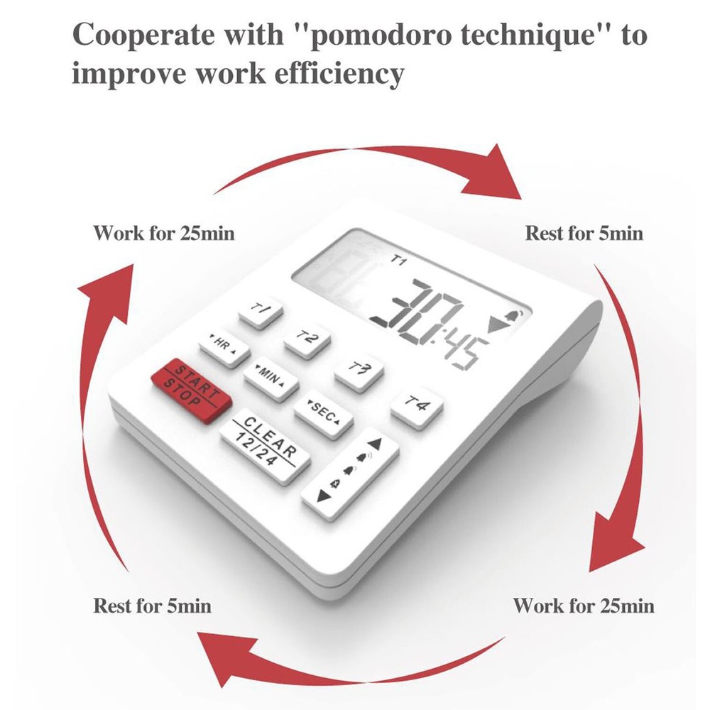 LCD Digital 4-channel Timer 12/24H Clock Countdown Volume Control Multi-scene