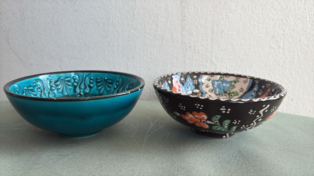 Vintage Glazed Ceramic Bowl Pair