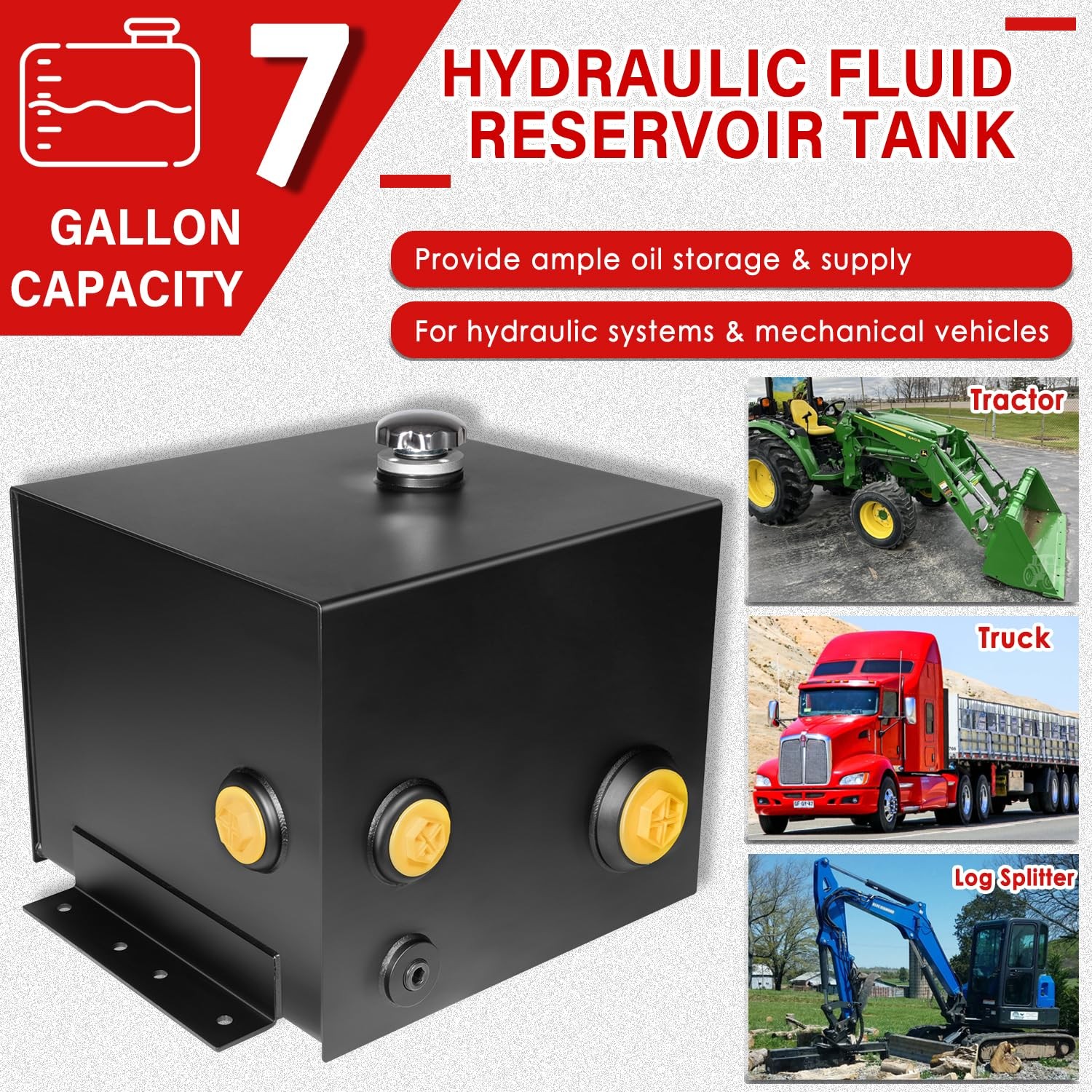 7 Gallon Hydraulic Fluid Reservoir Tank with Temp Gauge Sight-Gauge and Breather
