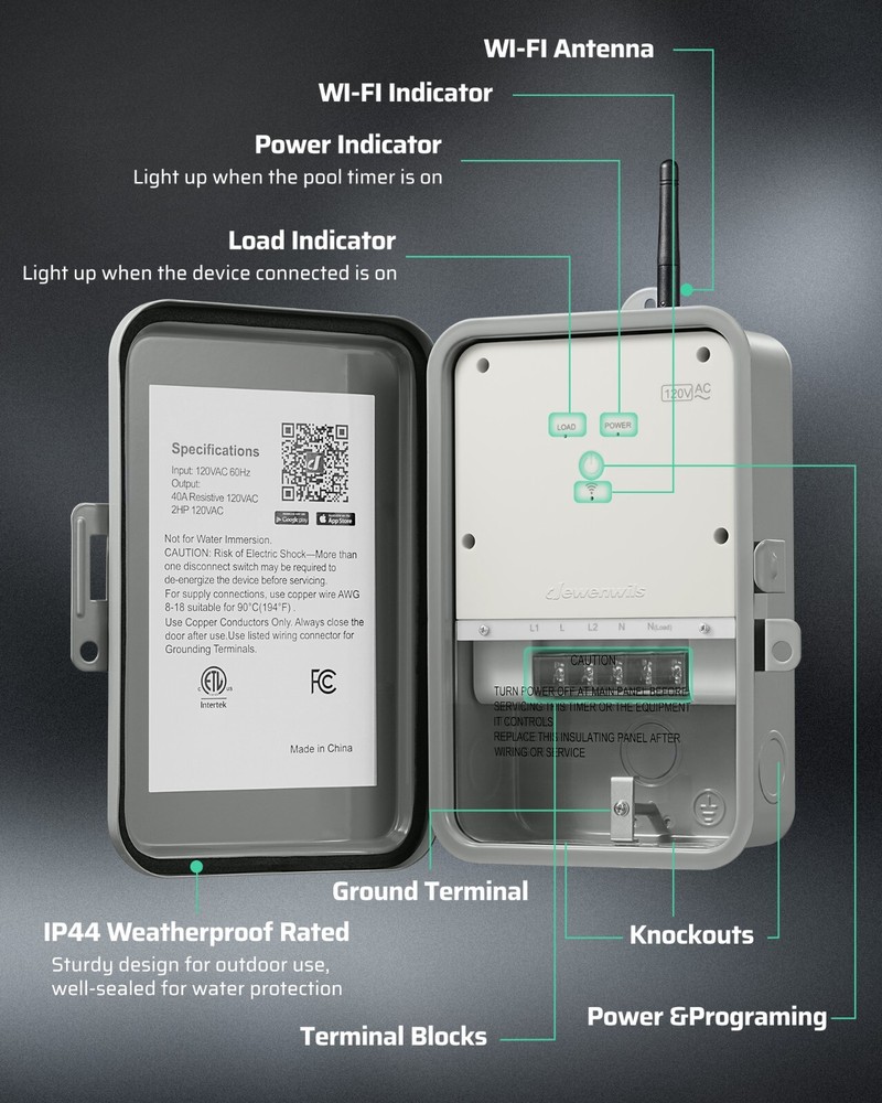 DEWENWILS Pool Pump Timer, Outdoor Smart WiFi Box Wireless Controller Timer