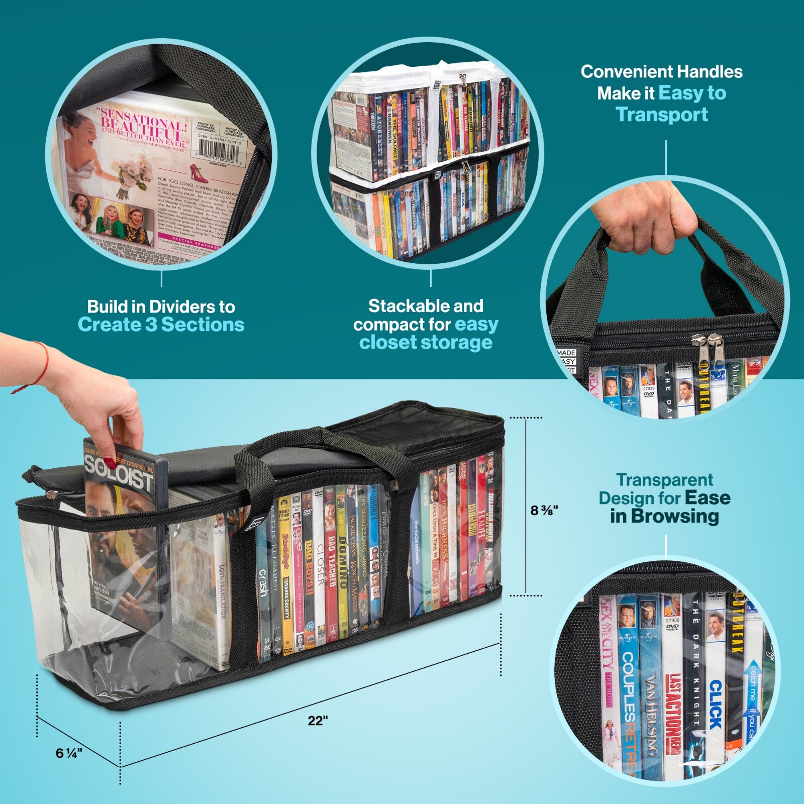 Made Easy Kit DVD Storage Case Portable Clear Organizer w/ Dividers Fits 40 DVDs